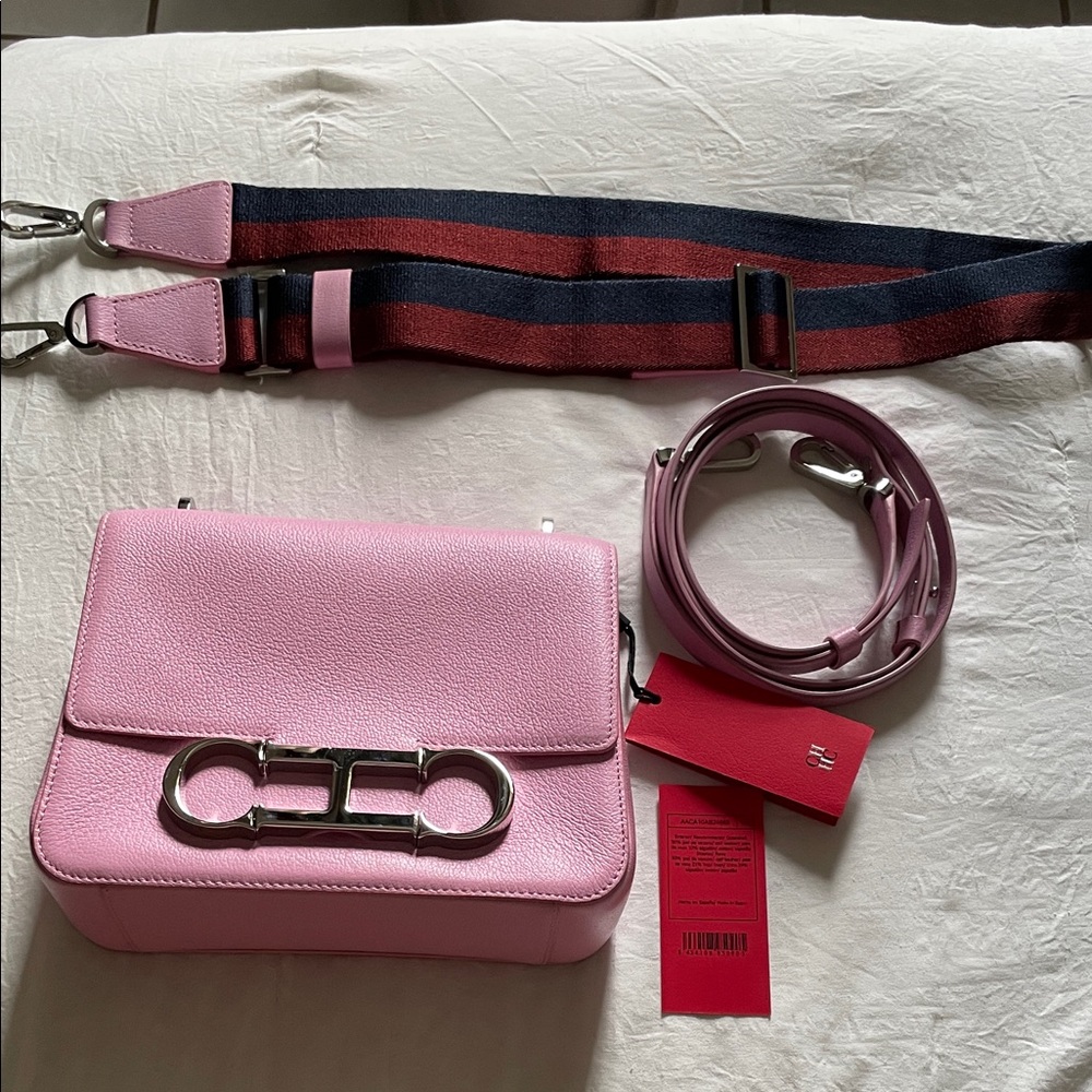 Carolina Herrera Initials Insignia Crossbody Bag Pink Leather